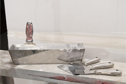 Marshalltown mud pan 14in, heavy-gauge stainless steel body for daily drywall tasks.