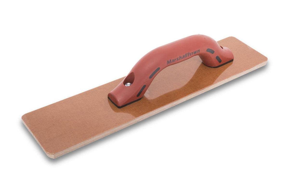 Marshalltown resin hand float, 16x3-1/2 inch blade for a smooth concrete finish.