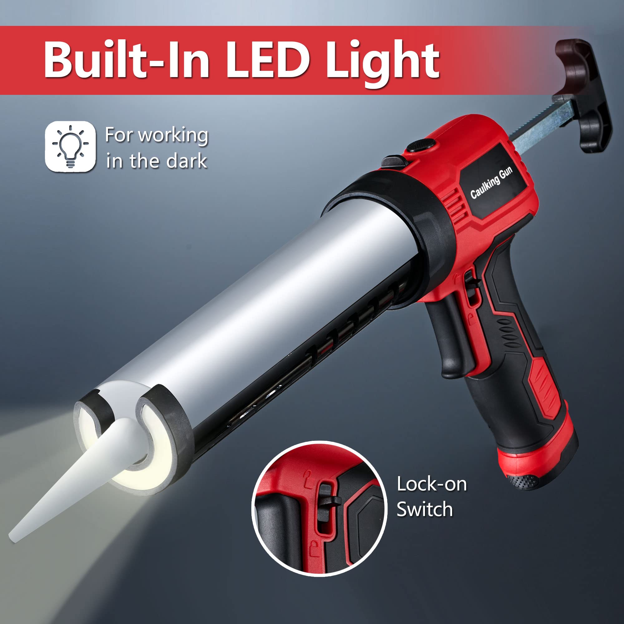Marsosaur lightweight cordless caulk gun with ergonomic balance reduces fatigue.