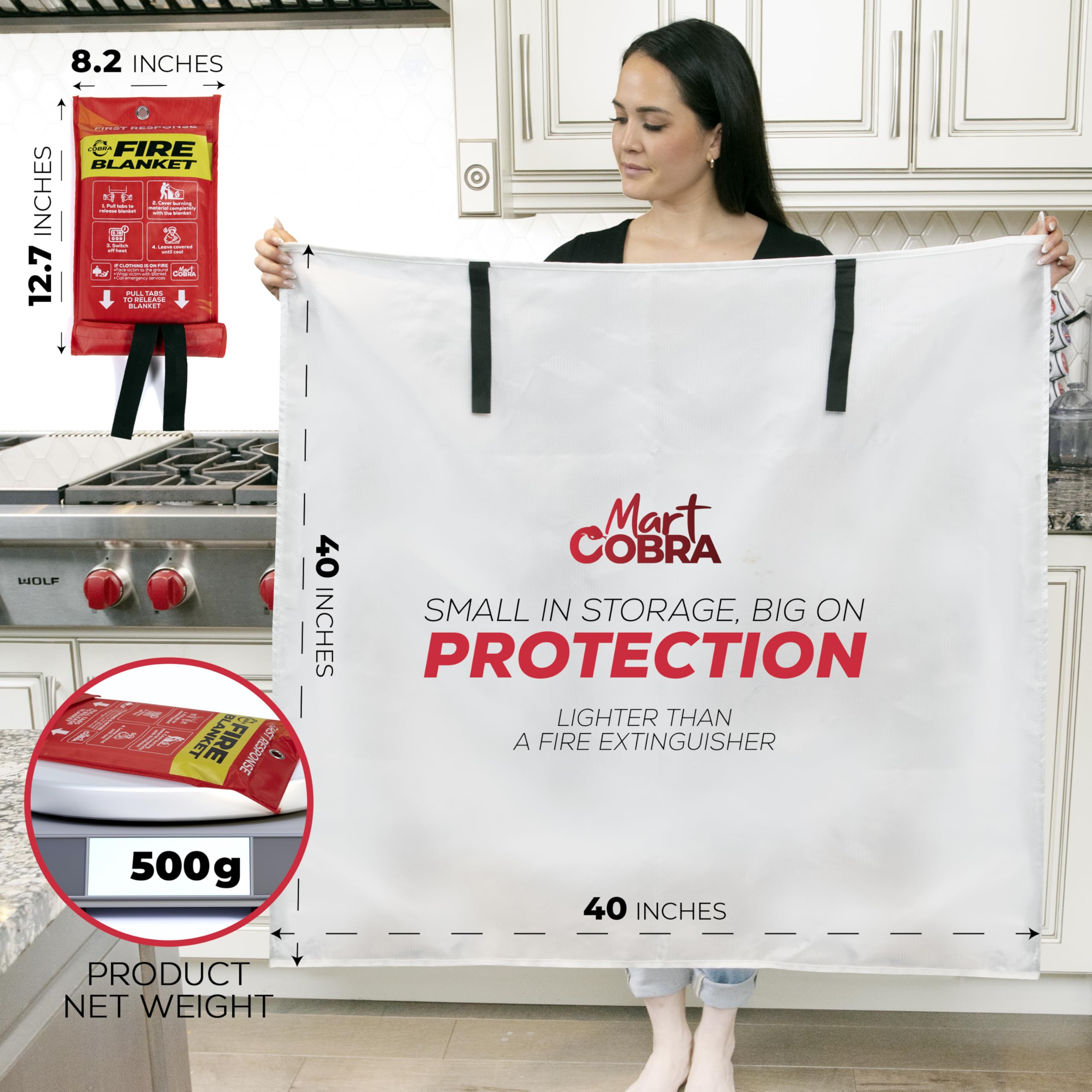 Mart Cobra fire blanket grease-fire-protection demonstrates heat resistance for quick coverage