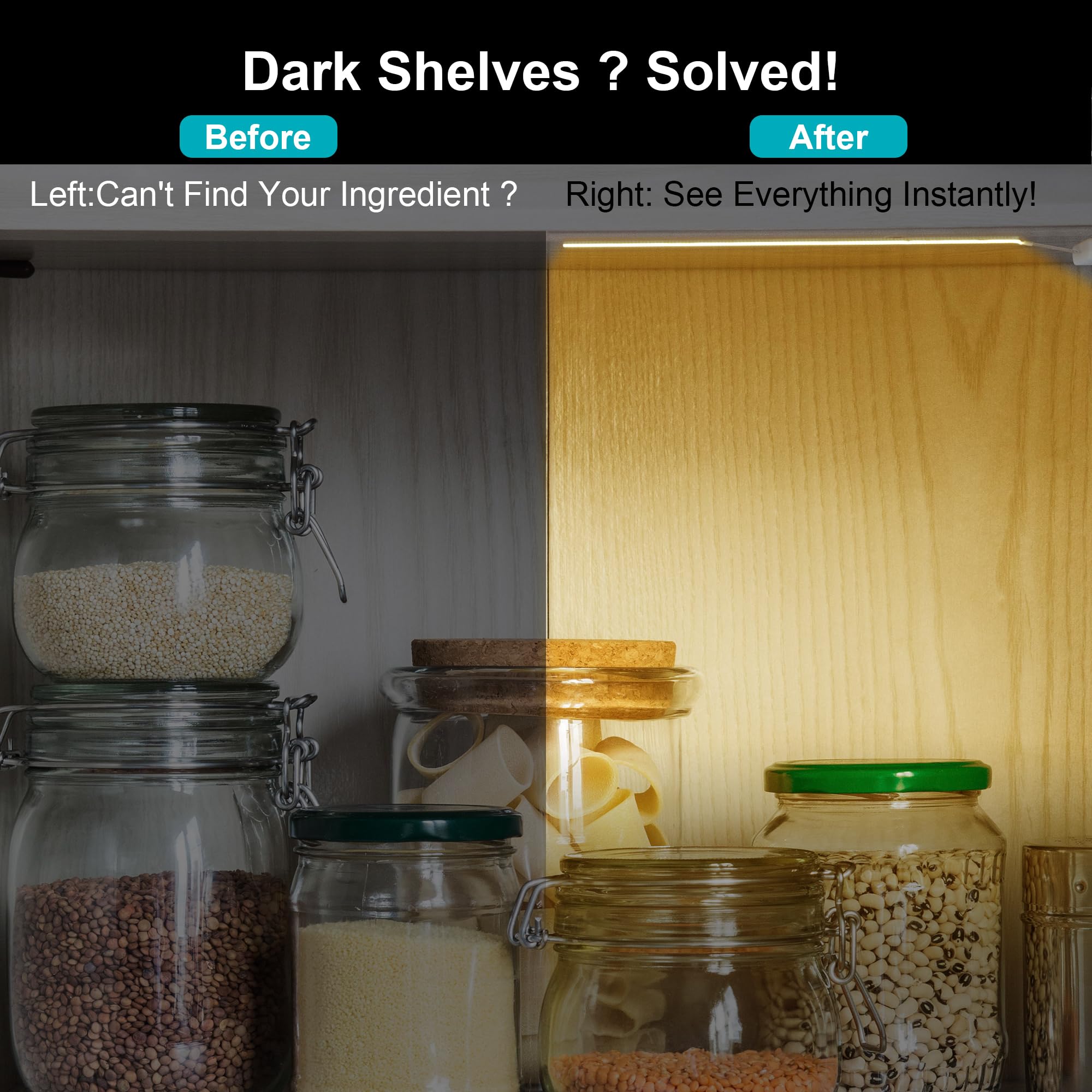 Martronic 15-inch strip light for pantry visibility and organization