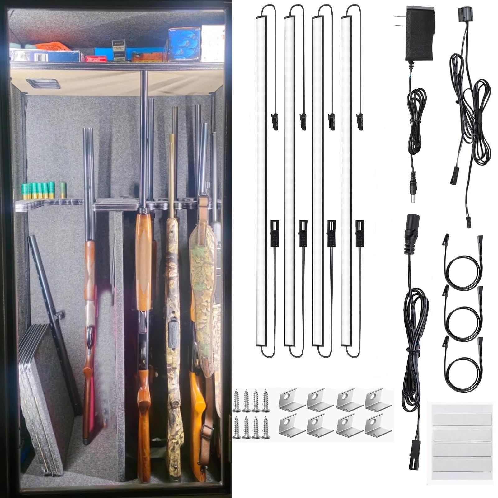 Martronic gun safe light kit door-activated four slim LED bars illuminate the interior