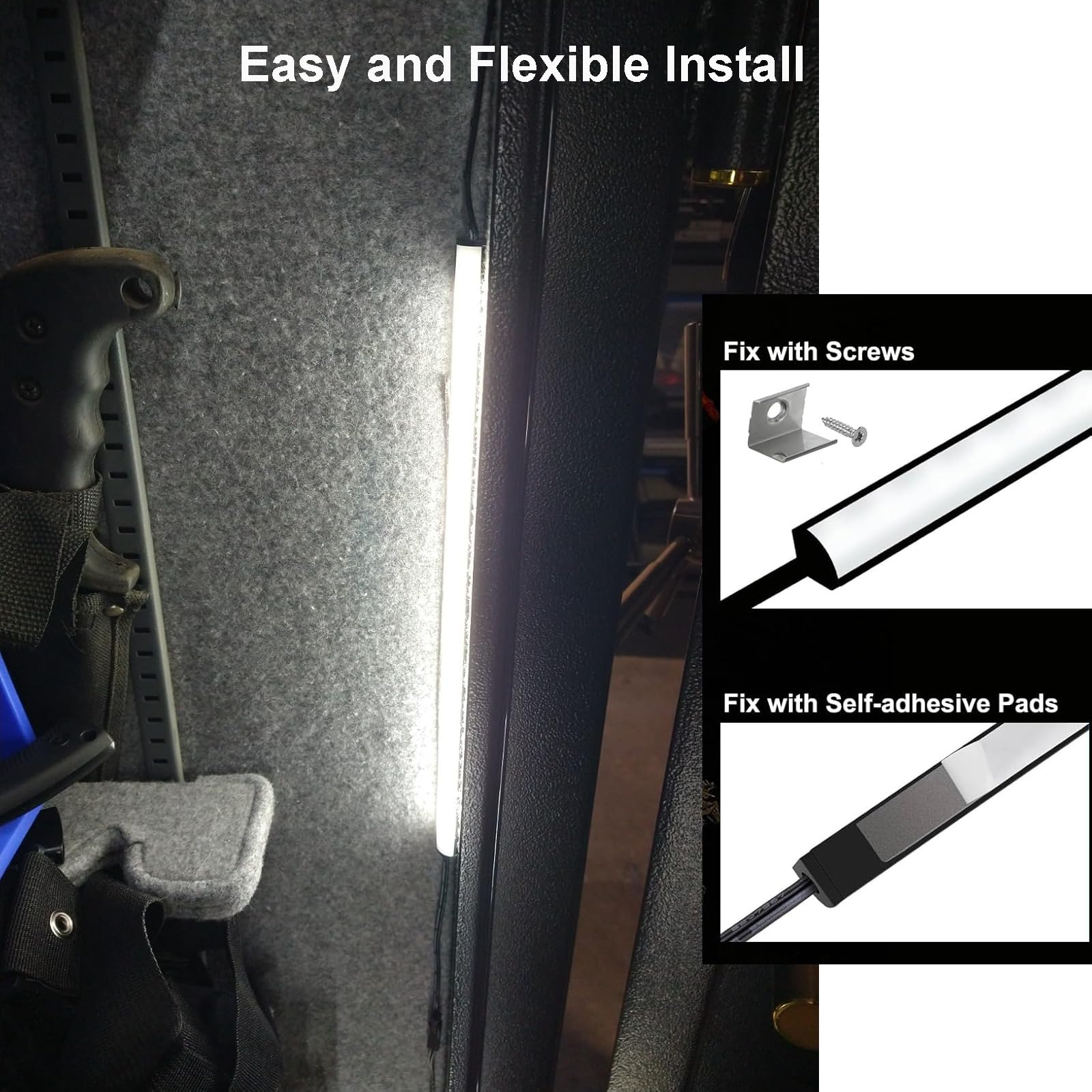 Self-adhesive LED bars install quickly without tools.