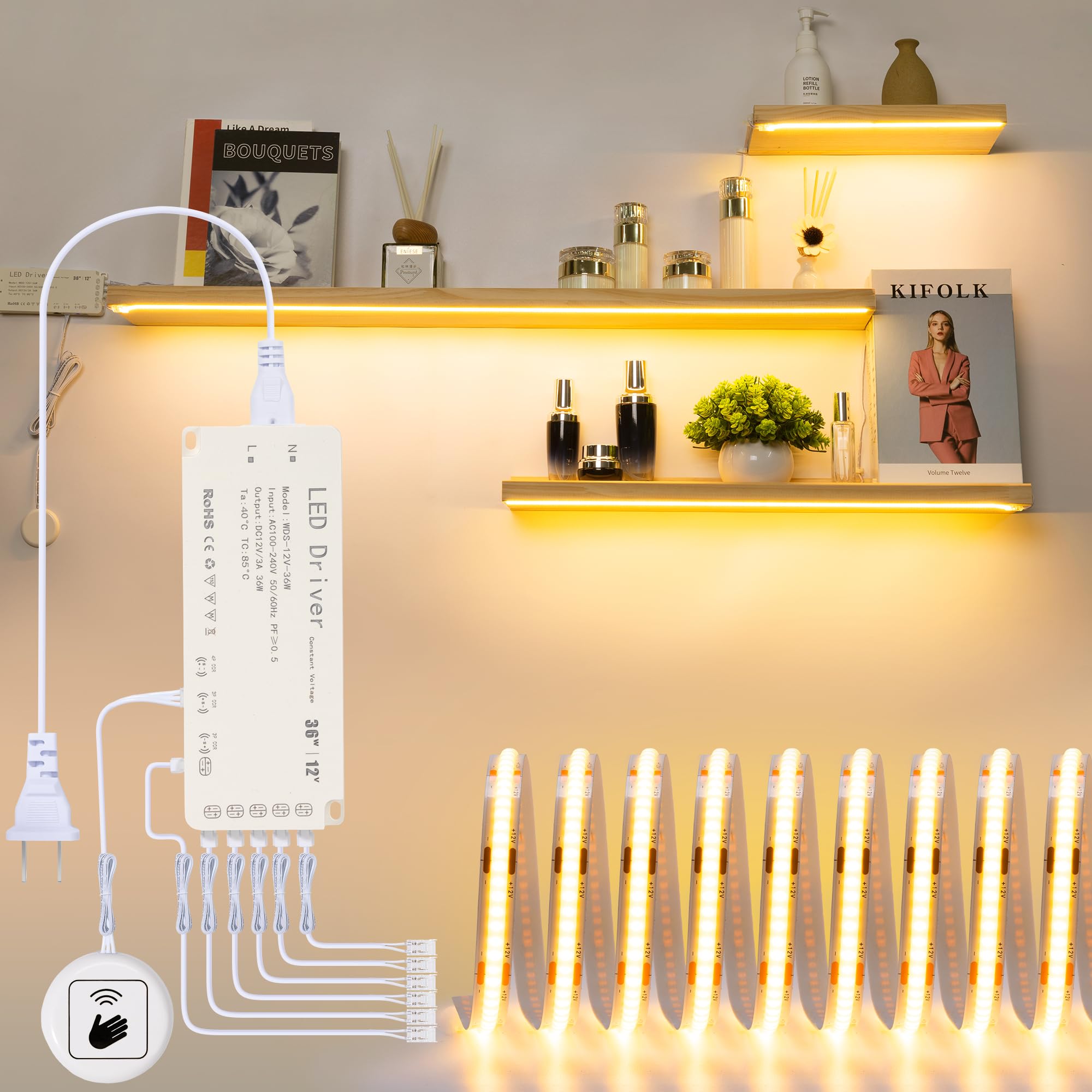 Martronic Shelf Sights 16ft 3000K COB LED strip provides uniform shelf lighting.