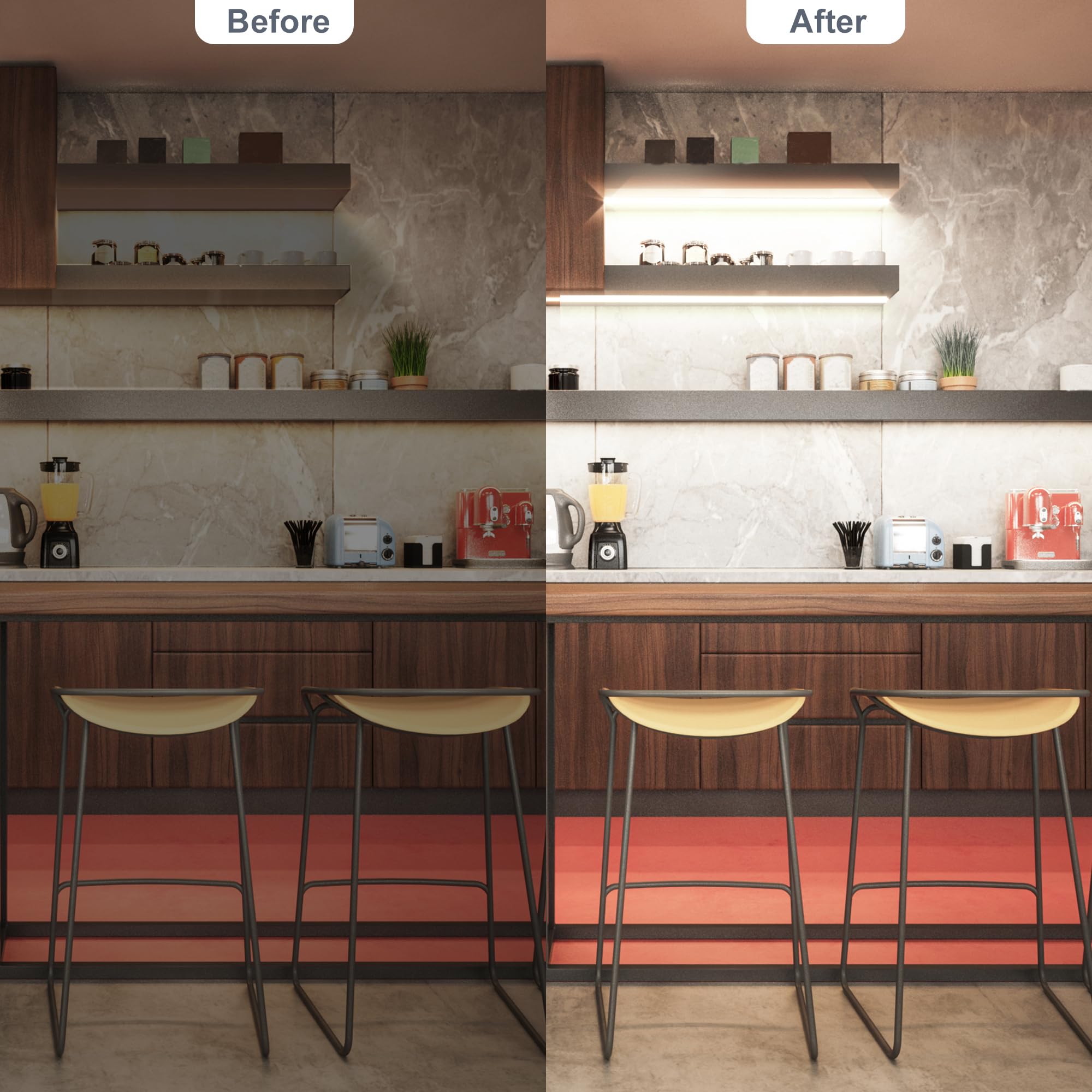 Martronic under-shelf light sticks easily to a surface with no screws needed.