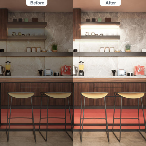 Martronic under-shelf light sticks easily to a surface with no screws needed.