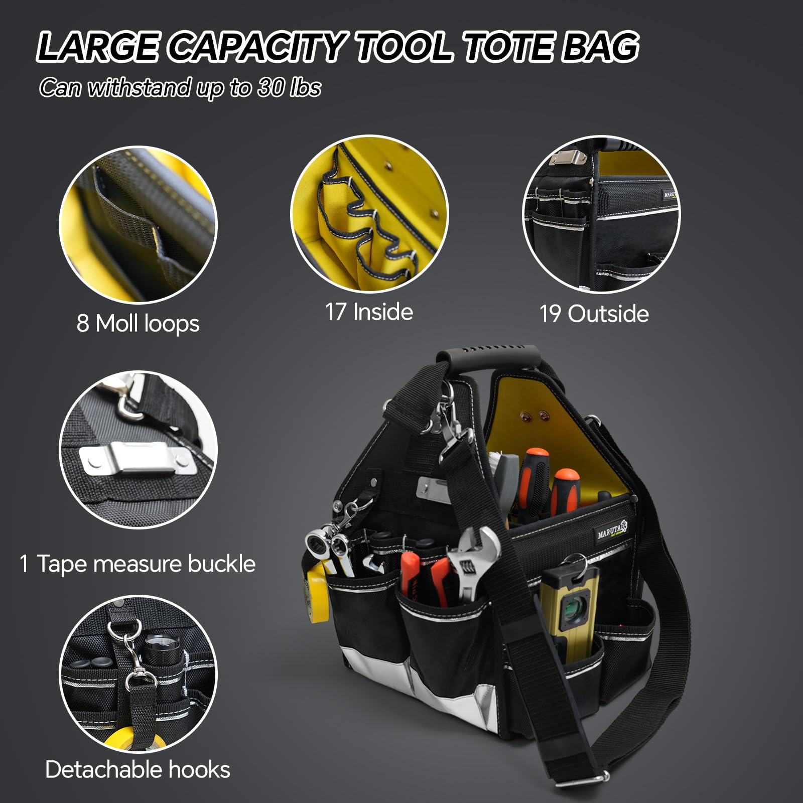 MARUTAI 43-pocket tote showing inside and outside organization