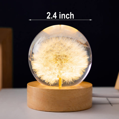 Dandelion crystal ball adds elegance to desktop decor and ambient lighting.