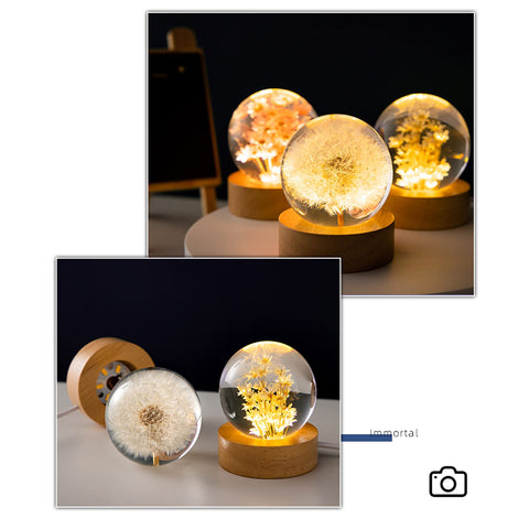 MARZIUS wooden-base night lamp showcasing yellow daisy charm on a desk