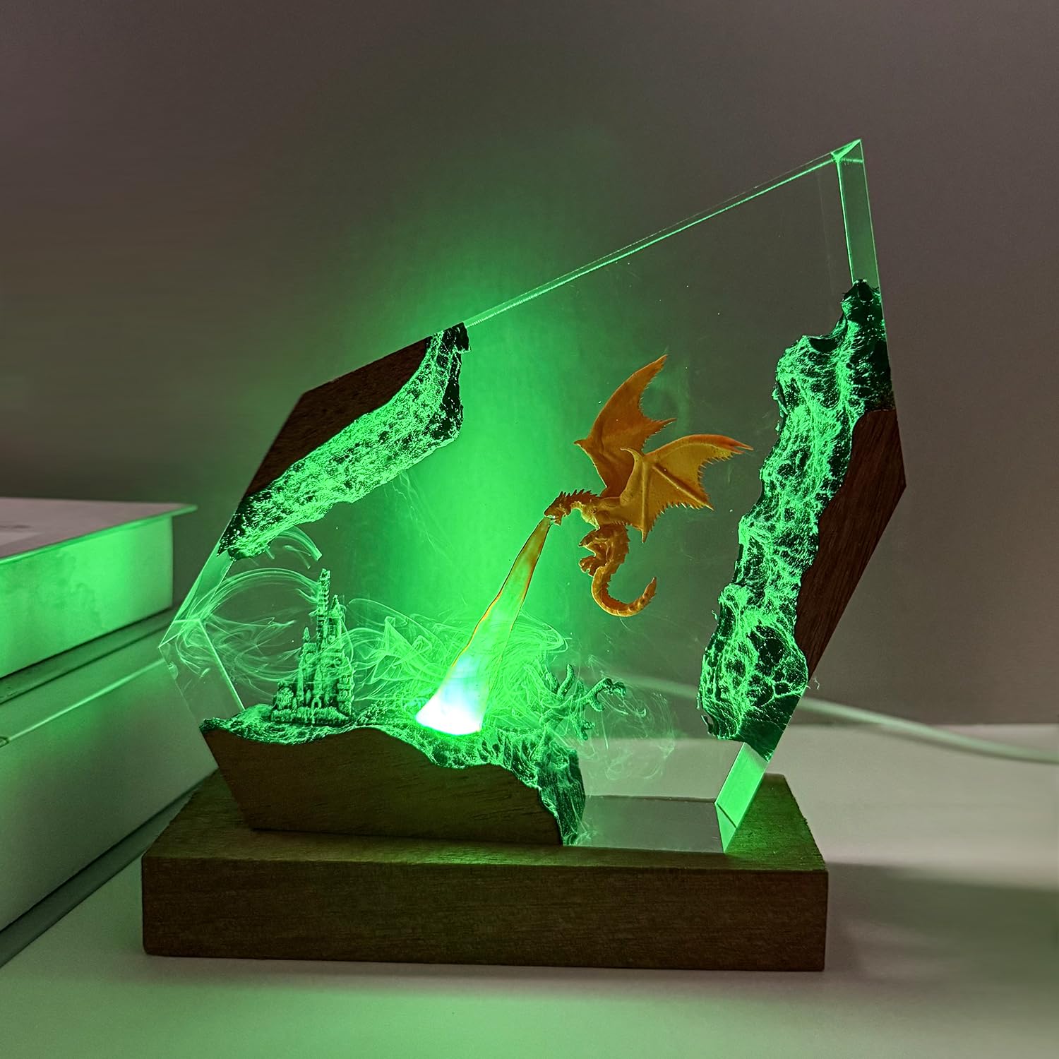 MASDEC Fire Dragon lamp resin dragon with realistic 3D illusion