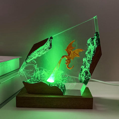 MASDEC Fire Dragon lamp resin dragon with realistic 3D illusion