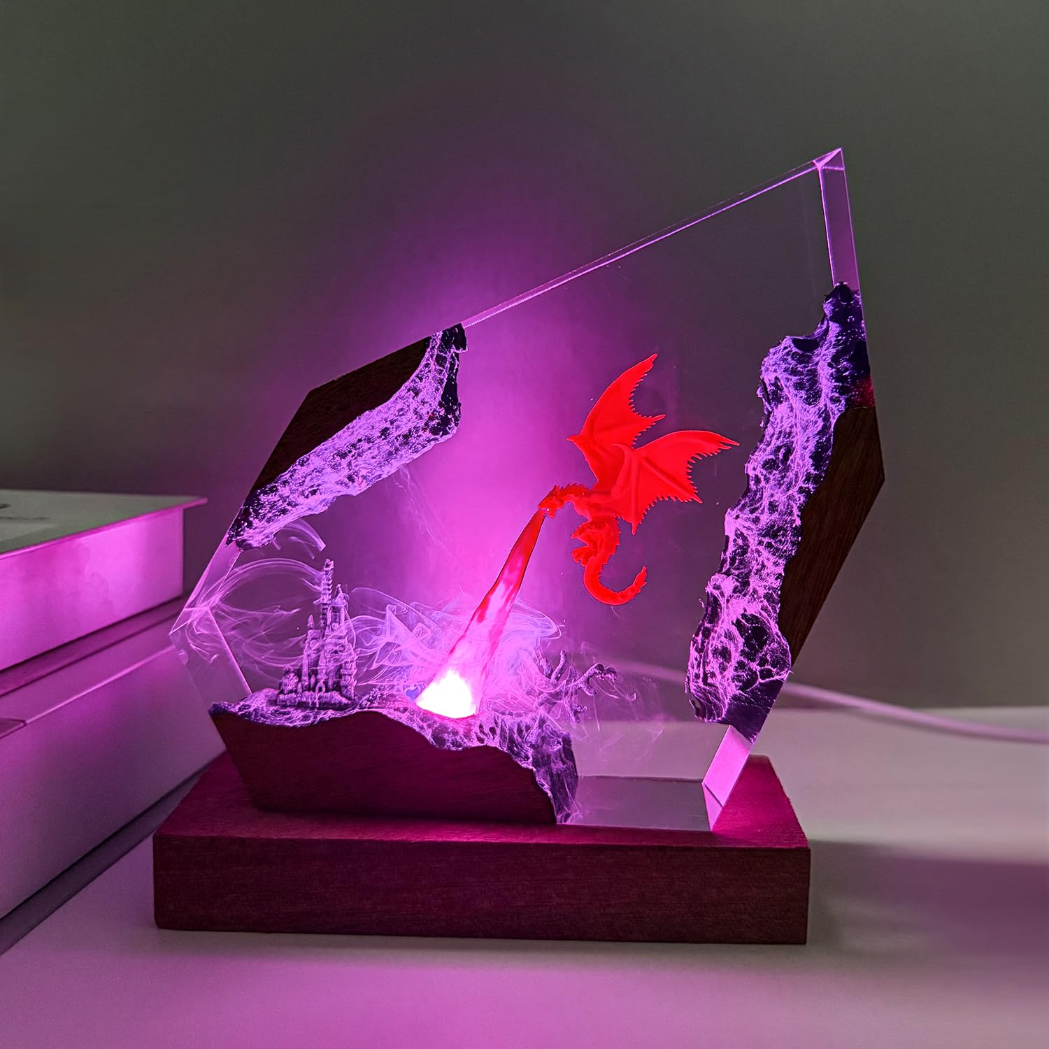 MASDEC Epoxy Fire Dragon lamp front glow highlights dragon detail