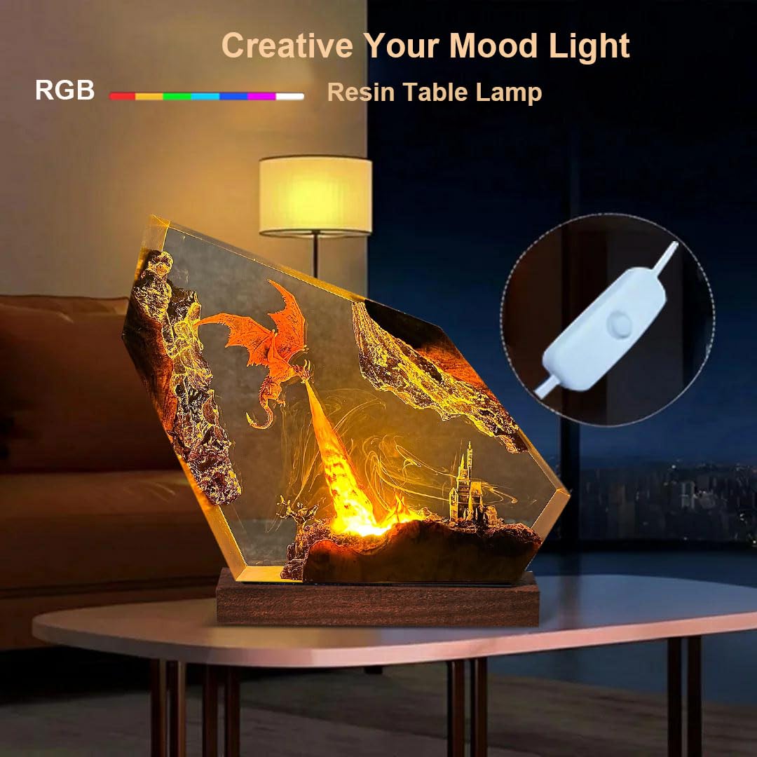 MASDEC Epoxy Fire Dragon lamp USB port for easy power