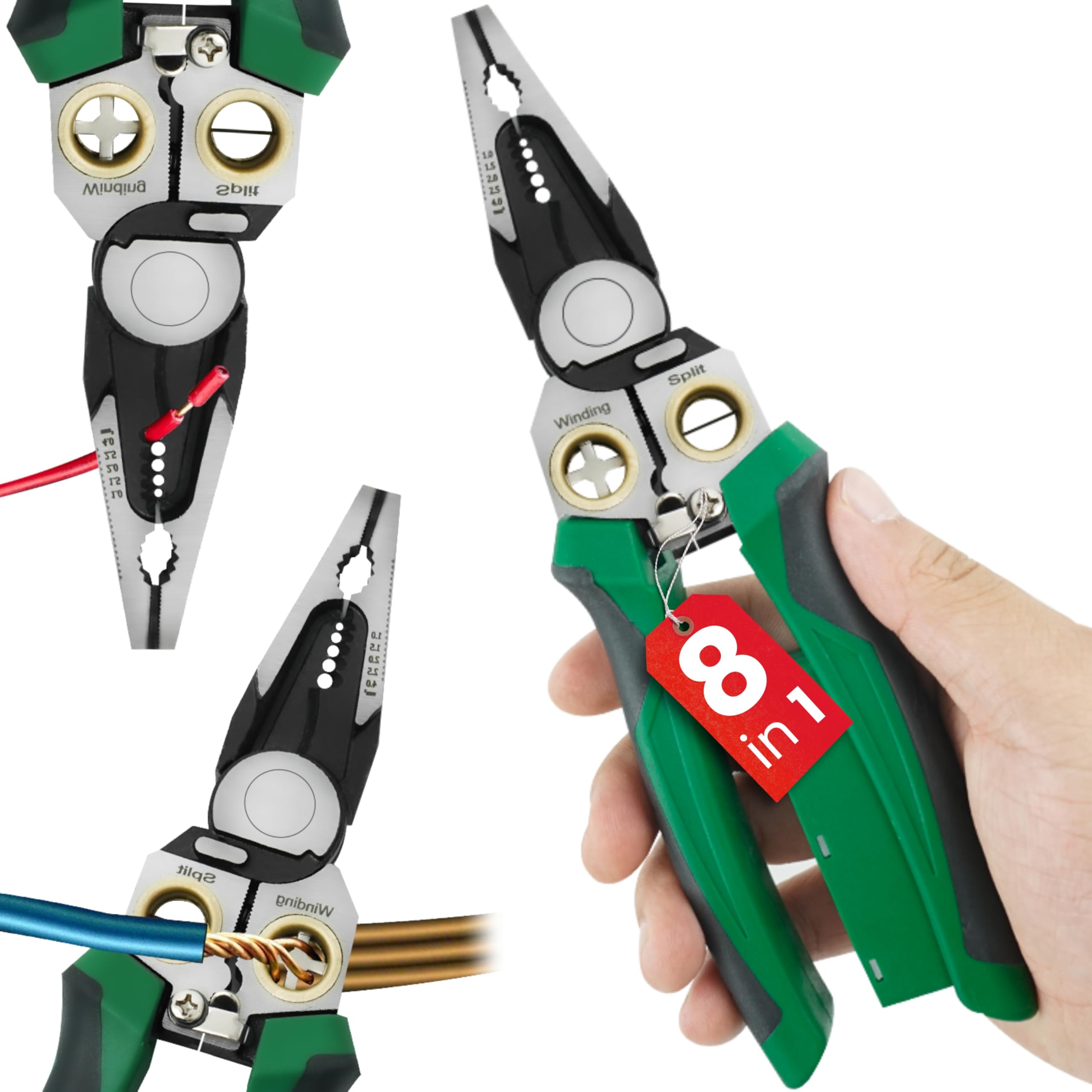 MASHBISHOPOTS 8-in-1 wire stripper with voltage tester for versatile electrical tasks