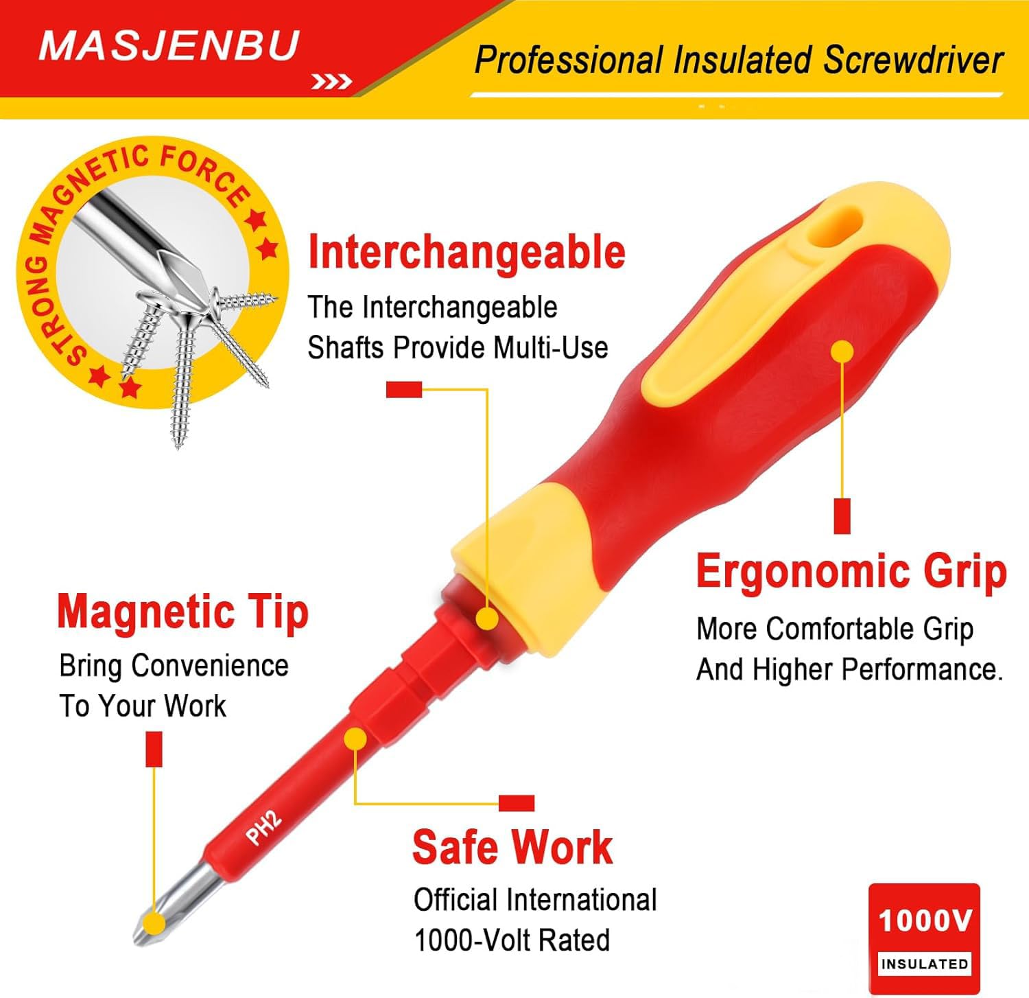 Masjenbu CR-V magnetic screwdriver tips provide reliable hold during work.