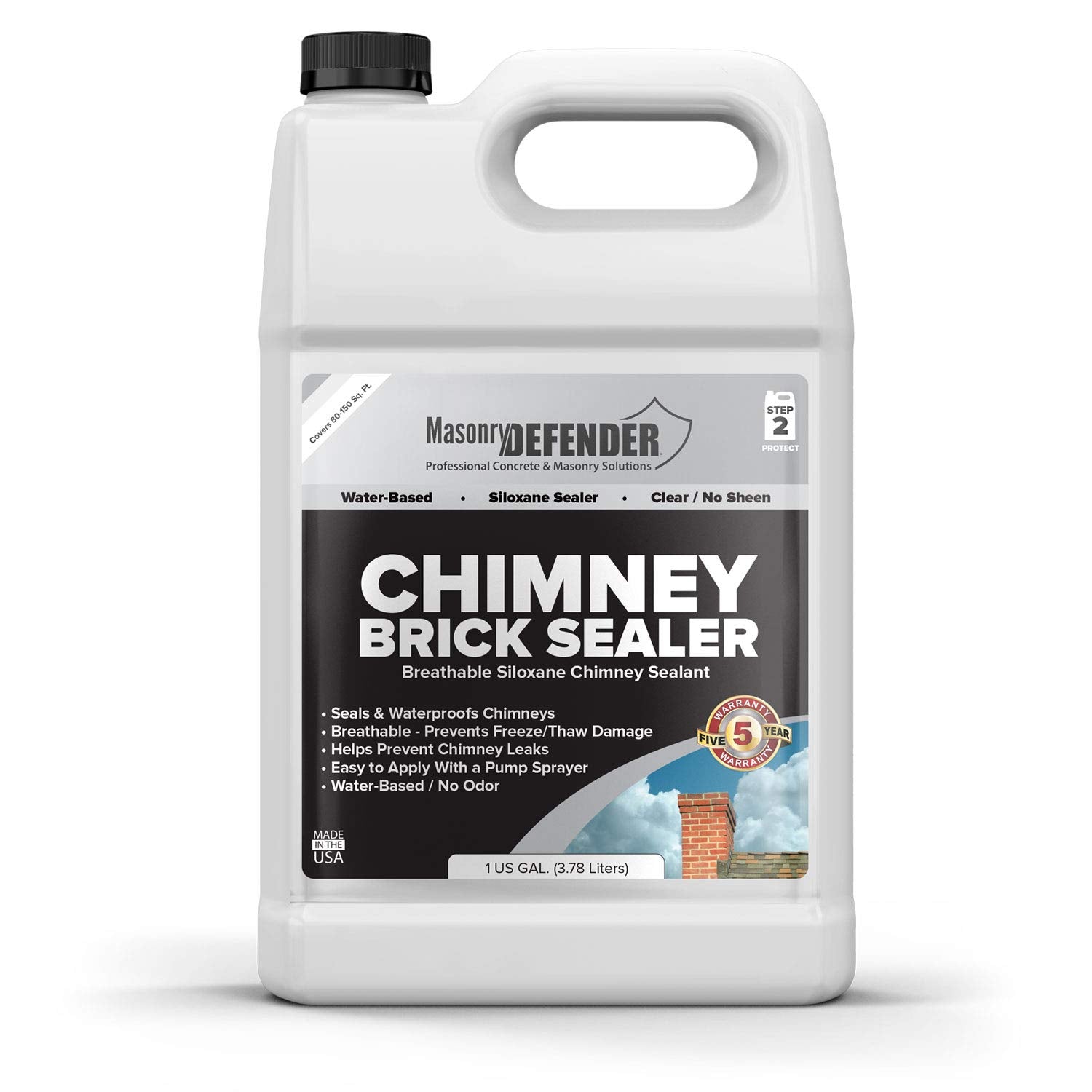 MasonryDefender chimney brick sealer being applied for durable exterior protection against moisture