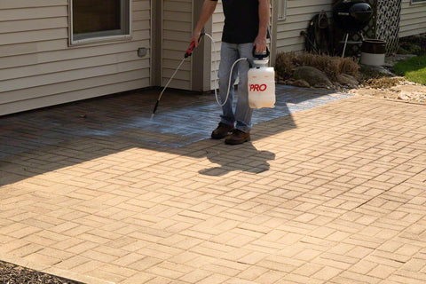 MasonryDefender sprayer application demonstrates effortless coverage for patios.
