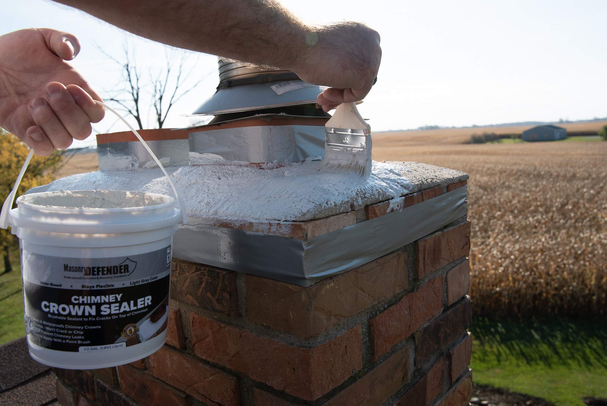 MasonryDefender two-coat brush-on sealant for quick waterproofing.