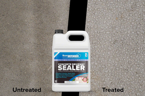 The MasonryDefender beaded water on sealed concrete demonstrates water repellency.