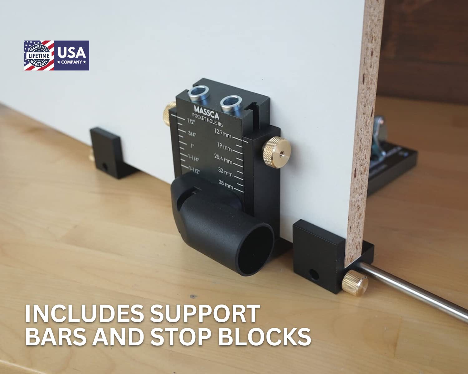 Massca Pro M2 depth adjustment knob for wood thickness.