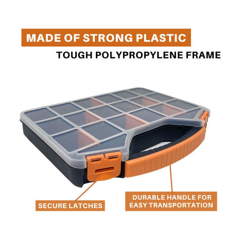 Transparent hinged lid for quick content identification during projects