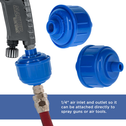 Master Airbrush Elite disposable filter pack attached directly to a spray gun.