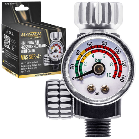 Master Airbrush Elite regulator with gauge front view shows precise control