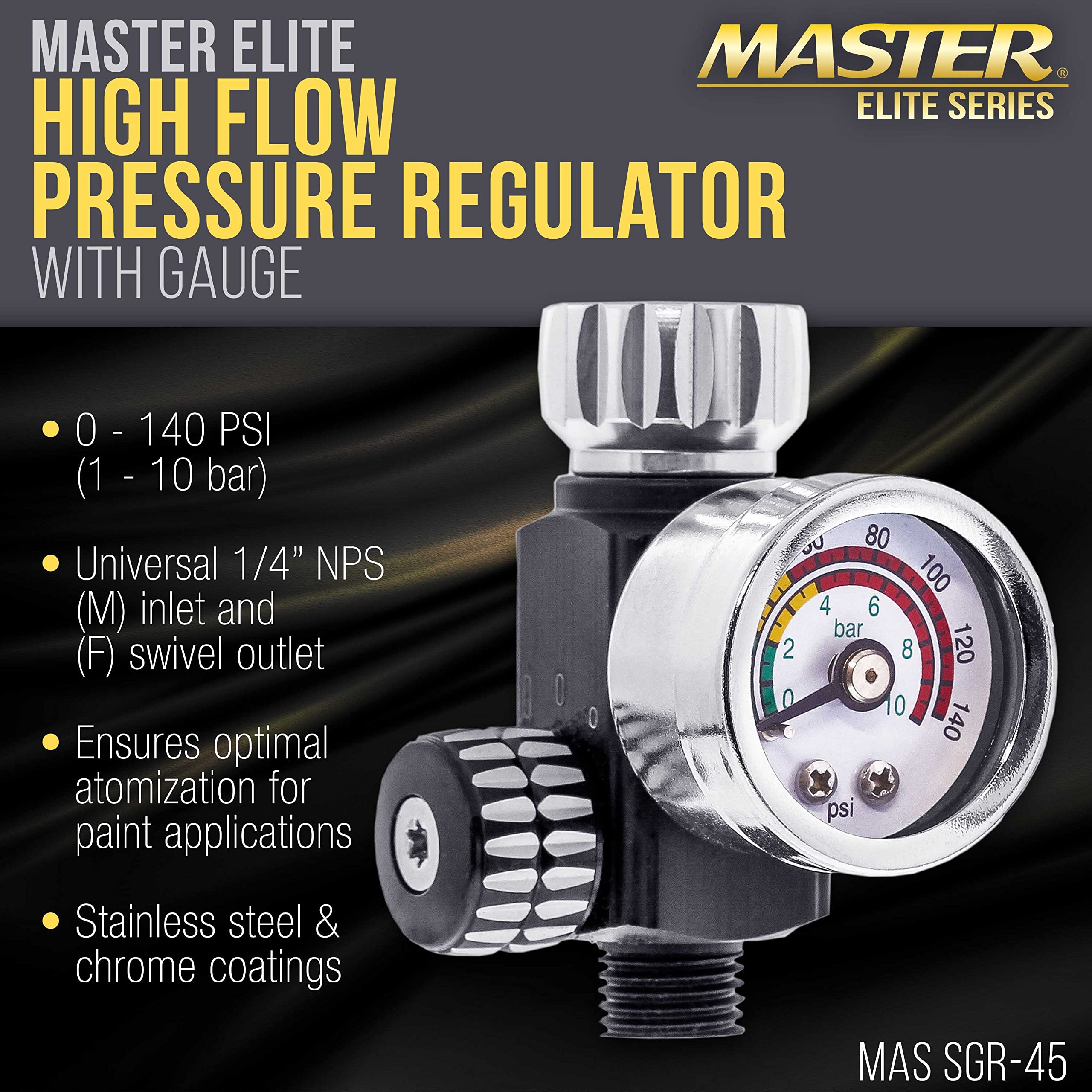 Master Airbrush Elite regulator side view with adjustable dial