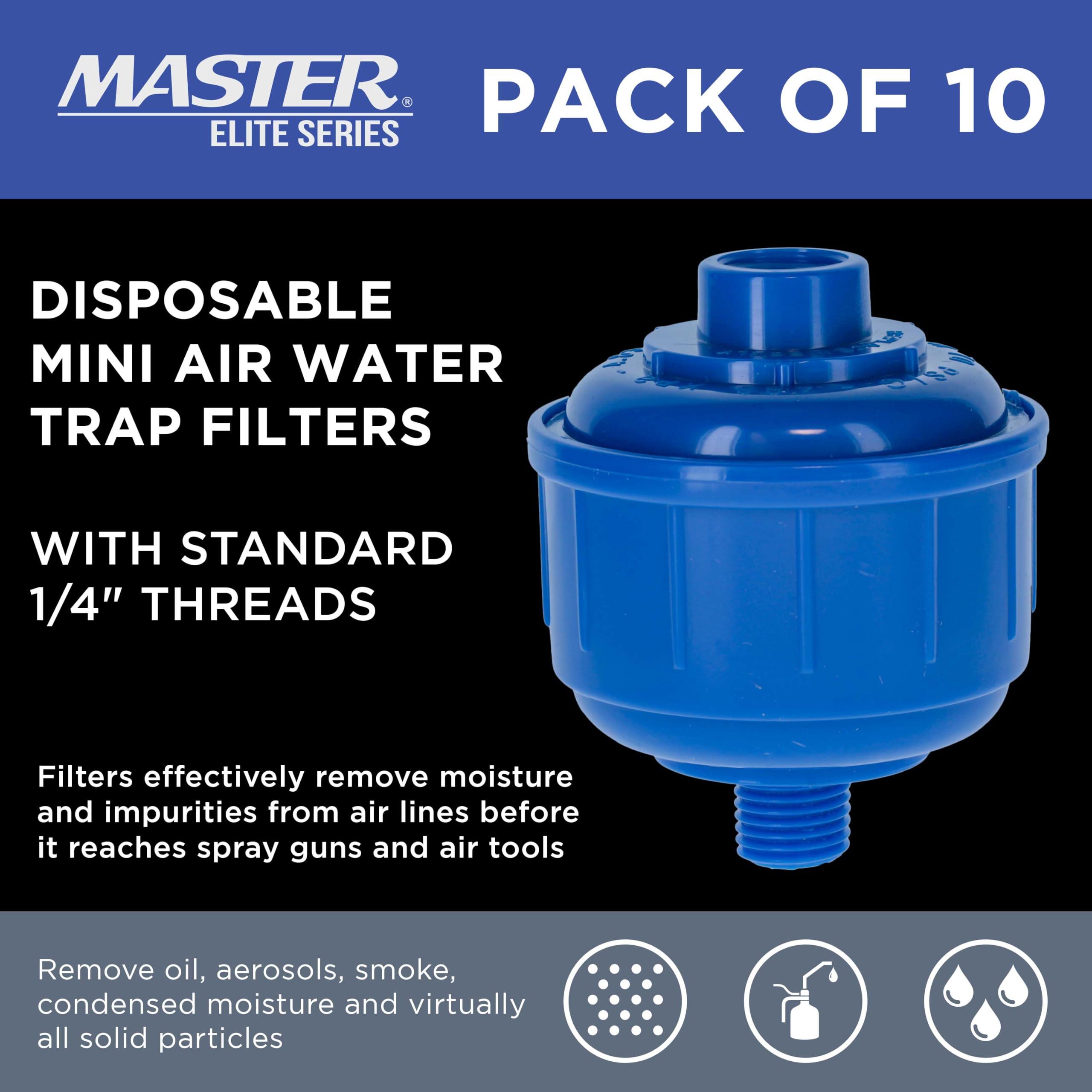 Master Airbrush Elite water trap filter close-up showing 1/4 inch threads for easy attachment.