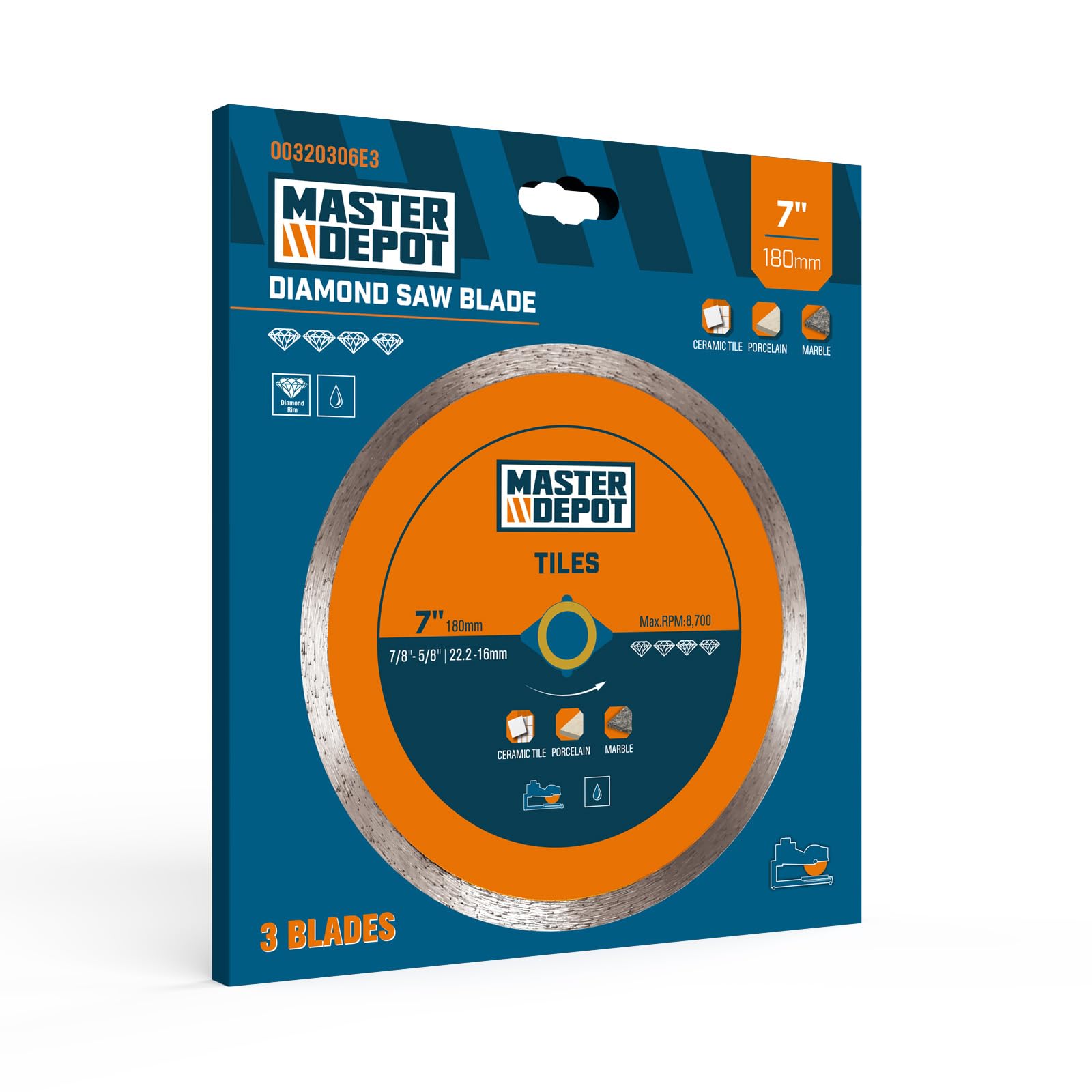 Master Depot 3-pack of blades for ongoing tile and stone projects.