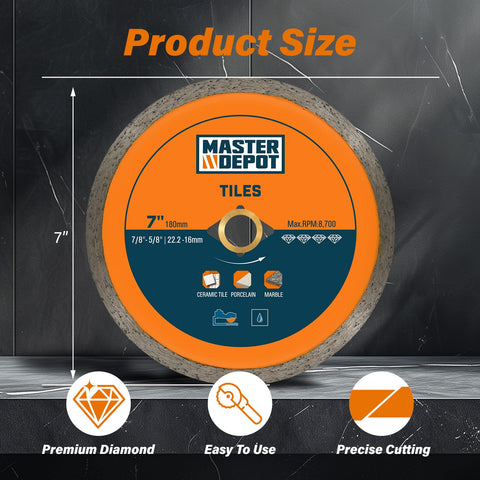 Master Depot adapter blade for 5/8 to 7/8 inch arbors enables versatile mounting.