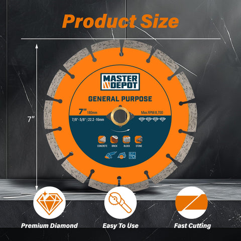 Master Depot segmented diamond blade improves airflow for efficient dry cuts