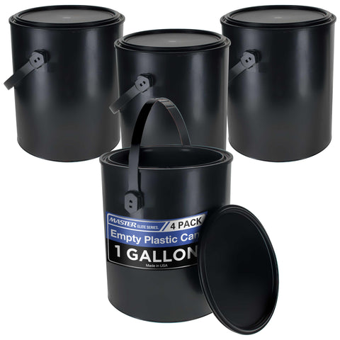 Master Elite 1-gallon plastic paint can lid showing airtight triple-lock seal for secure storage