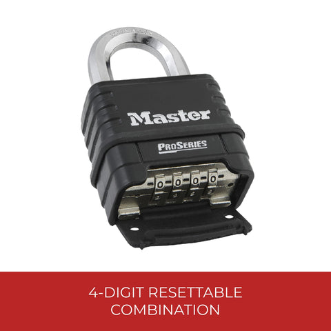 Master Lock 1178 shackle in use demonstrates portable security on lockers and tool chests.