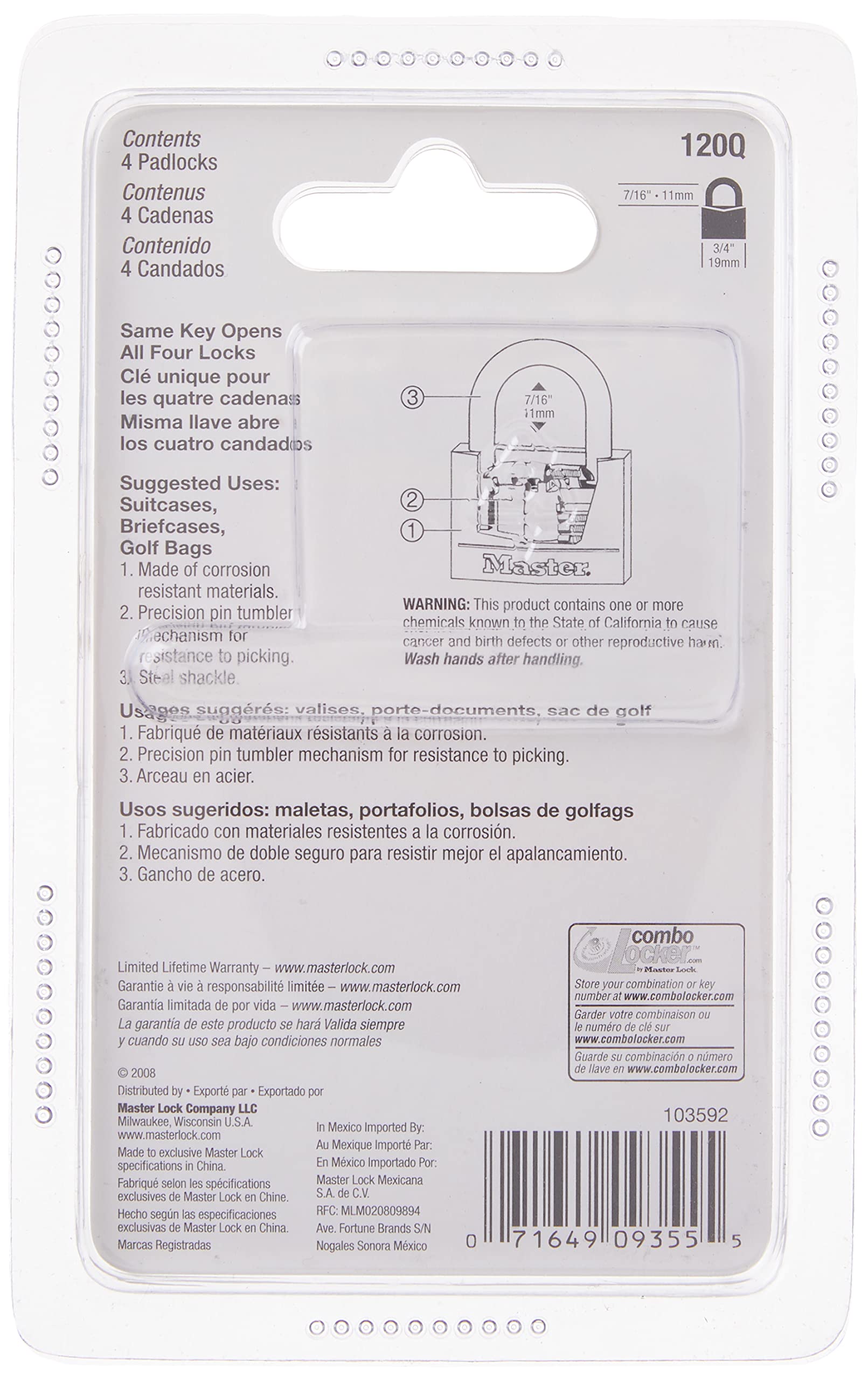 Durable brass body of Master Lock 120Q with corrosion resistance