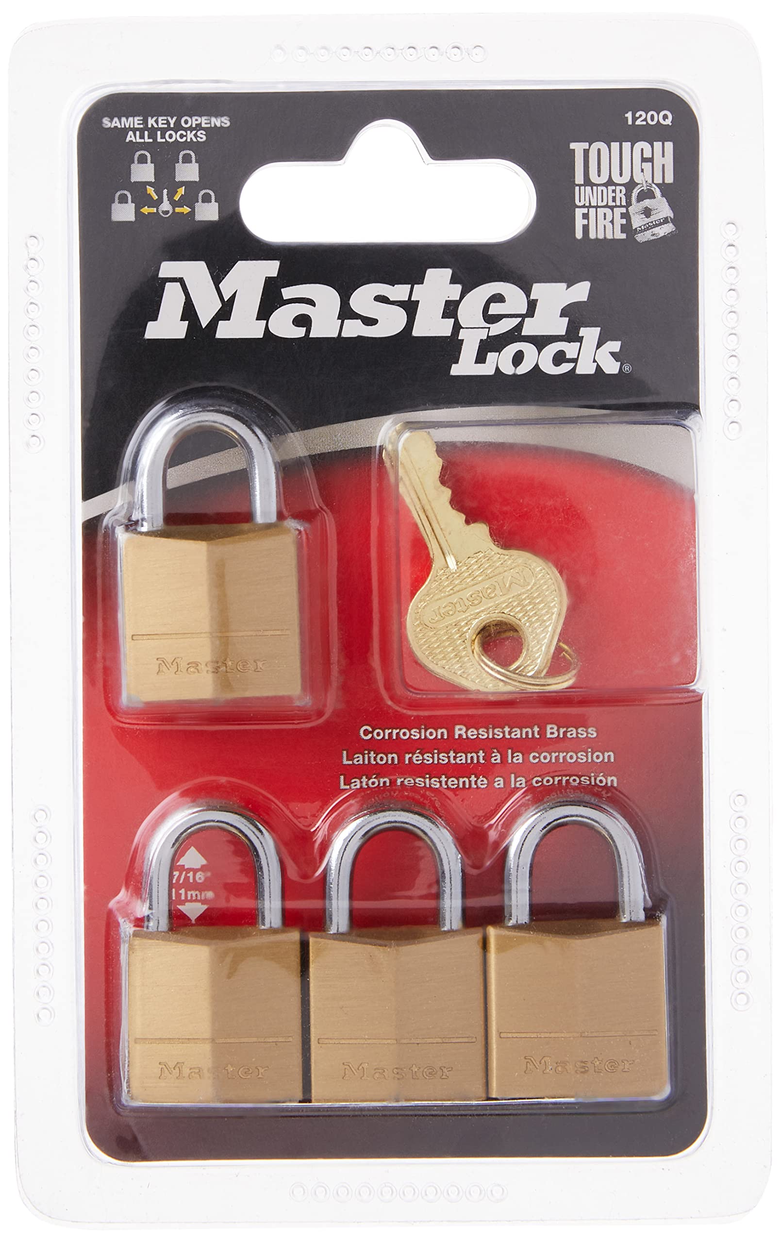 Compact Master Lock 120Q padlock held in hand for scale