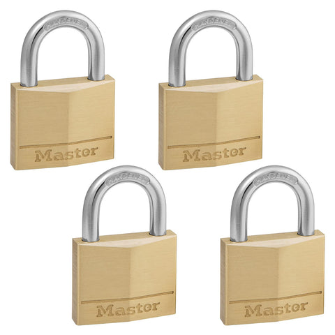 Master Lock 140Q solid brass padlock front view shows sturdy, corrosion-resistant body.