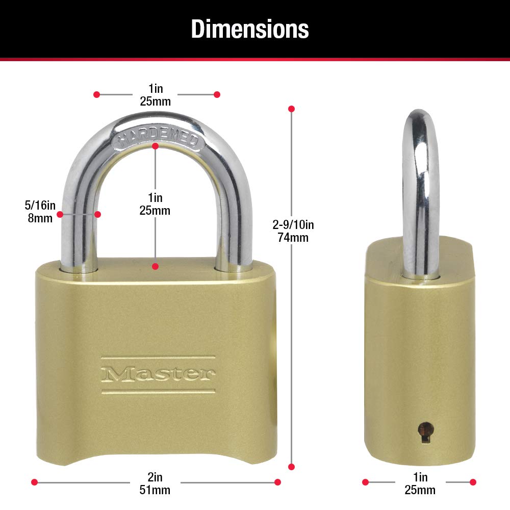 Master Lock 175 set-your-own combination tool included for easy updates.