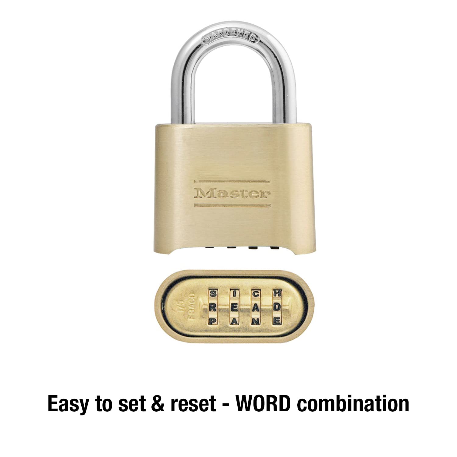 Master Lock 175DWD dial closeup highlights the four-dial customization