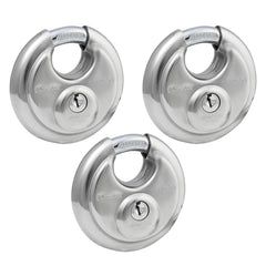 Master Lock 40TRI shrouded disk padlock body for outdoor security.