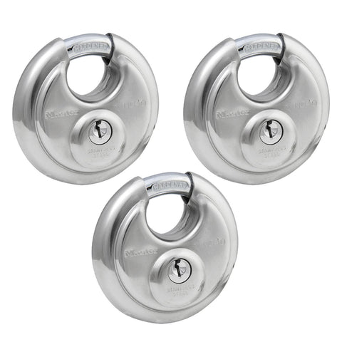 Master Lock 40TRI shrouded disk padlock body for outdoor security.