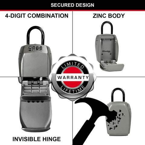 Master Lock 5414EC shackle and knob compatibility image indicates versatile mounting options.