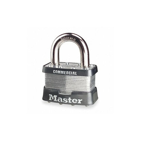 Master Lock 5KA A451 padlock front view highlighting durable laminated body for cabinet security.