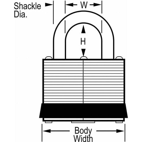Master Lock 5KA A451 padlock shackle-side view showing dual locking levers for robust protection.