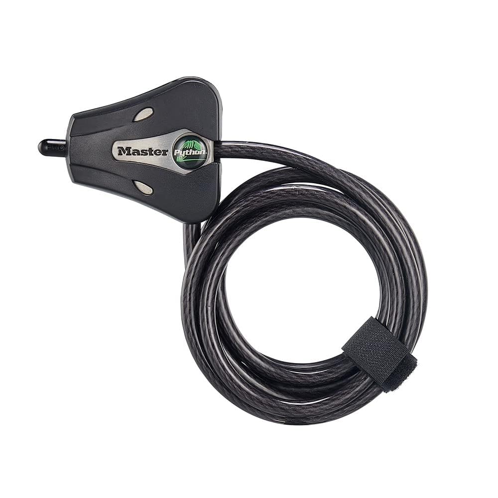 Master Lock 8418D Python bicycle cable lock secures bikes with braided steel.