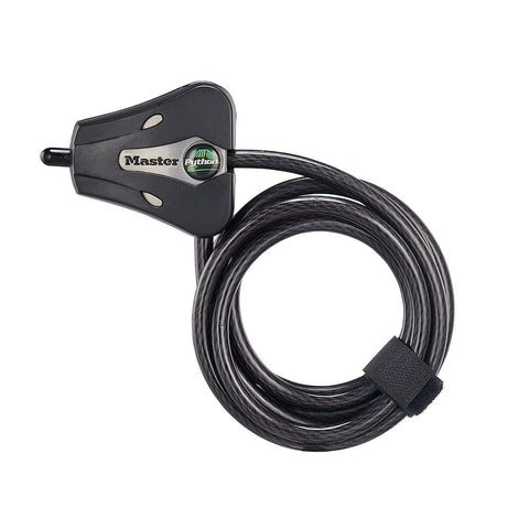 Master Lock 8418D Python bicycle cable lock secures bikes with braided steel.