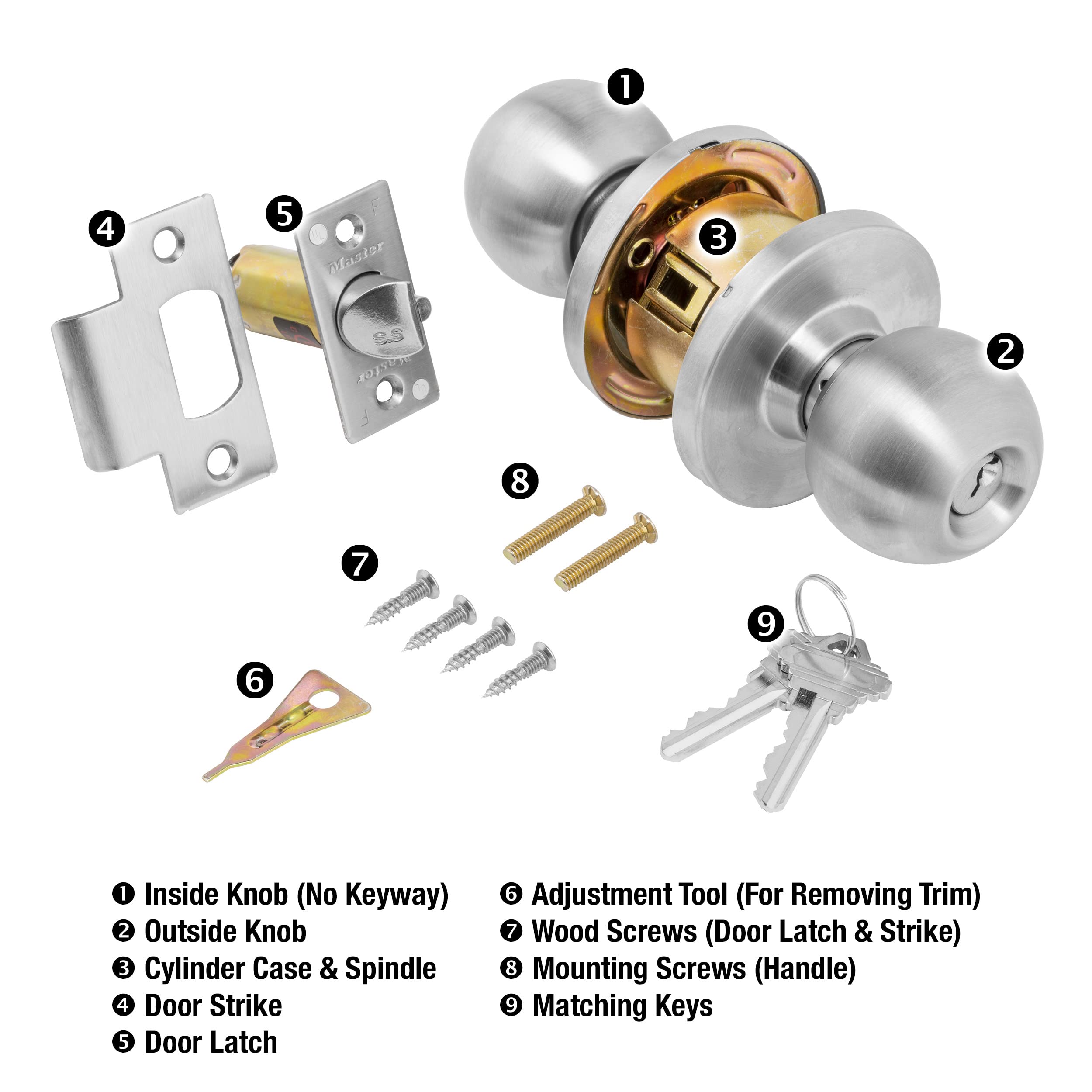 Master Lock BLC0232DKA4 storeroom ball knob interior view showing operable inside handle