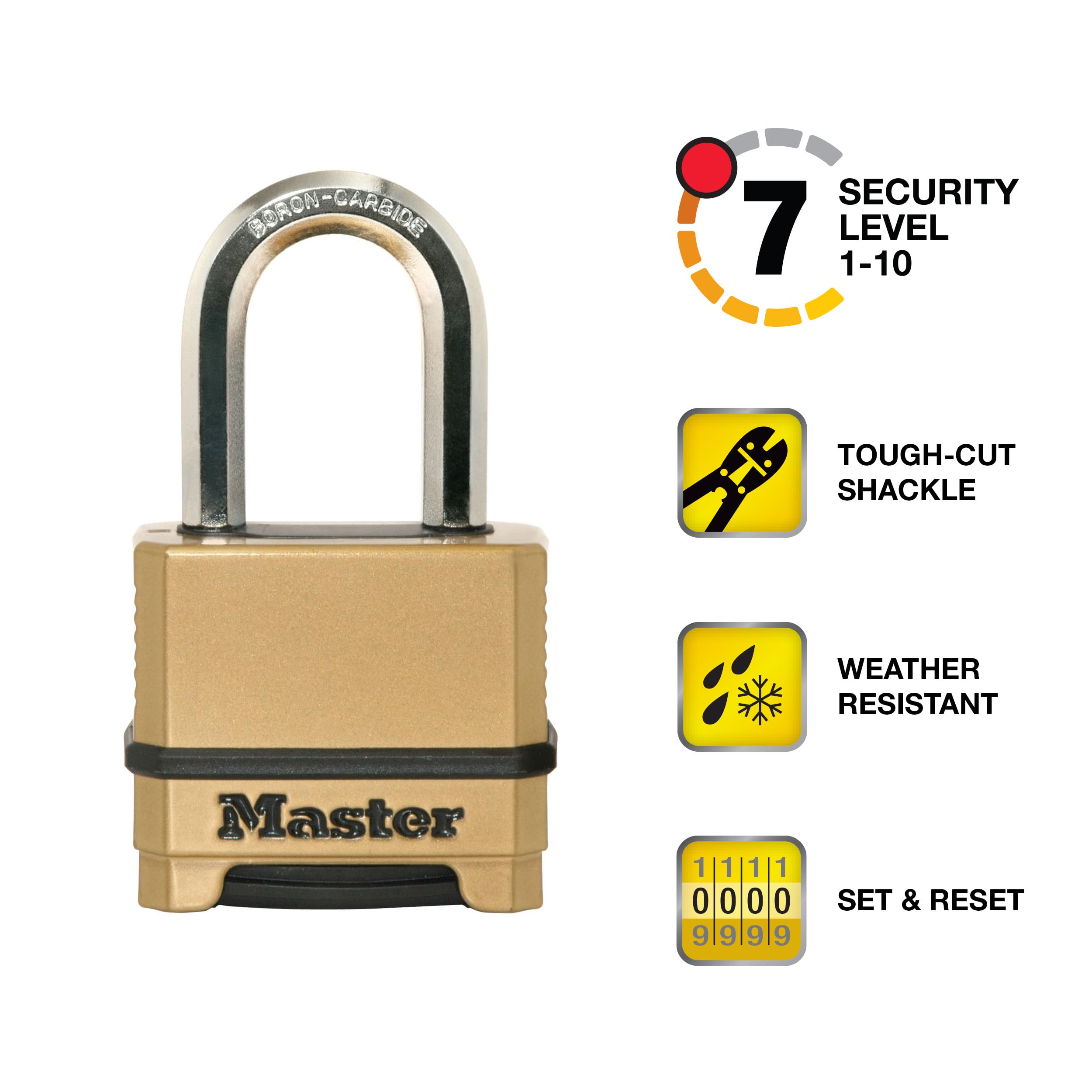 Master Lock M175XDLF dial and shackle for reliable outdoor security.