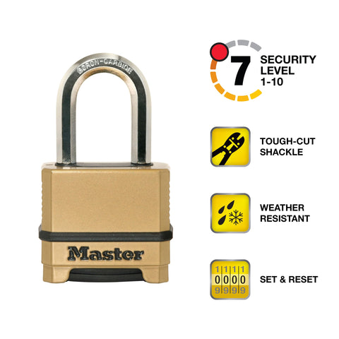 Master Lock M175XDLF dial and shackle for reliable outdoor security.