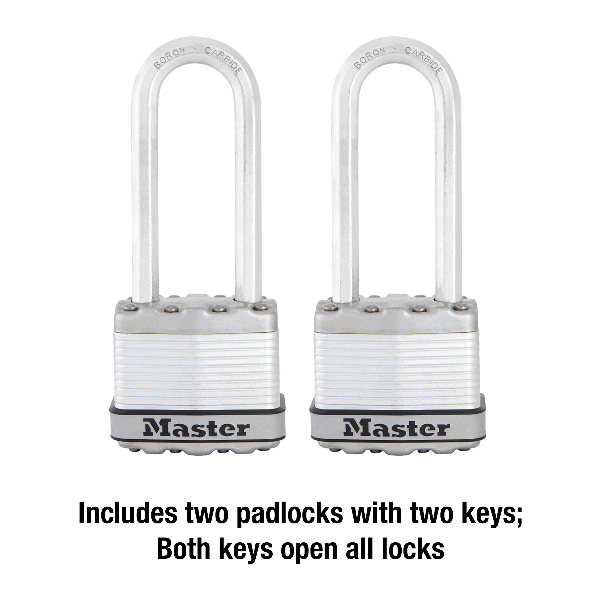 Master Lock M1XTLJ keyed-alike two-pack includes two keys for convenience.